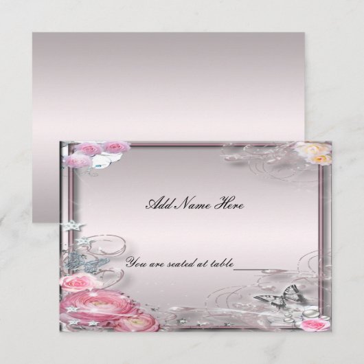 Carte de placement de table à fleurs roses et papi (Devant / Derrière)