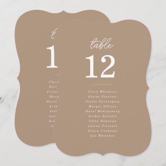 Carte de placement de table de mariage à l'écritur (Devant / Derrière)