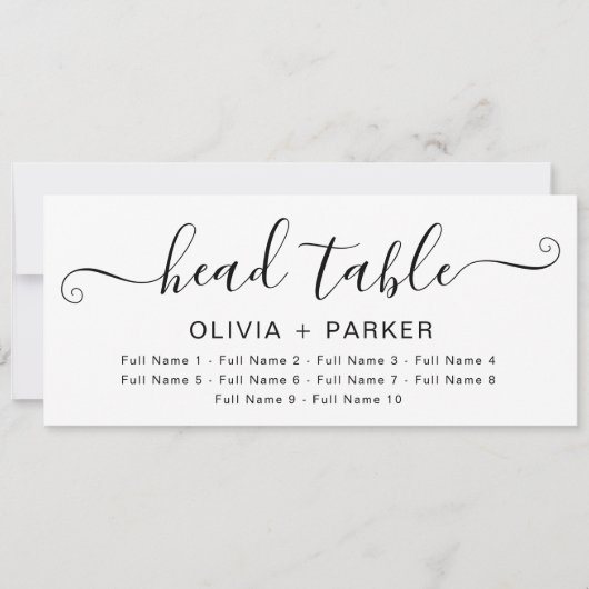 Carte de placement de table de mariage – Écriture  (Devant)