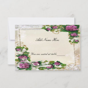 Carte de placement de table en dentelle et hortens