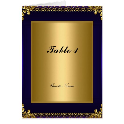 Carte de placement de table menu or et bleu royal (Devant)