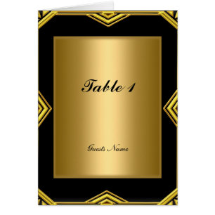 Carte de Placement de Table Or et Noir et Menu