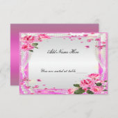 Carte de placement de table Roses roses et Perles (Devant / Derrière)