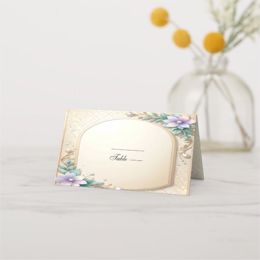 Carte De Placement Decorative Floral Frame with Pearls Place Card (Devant)