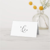 Carte De Placement Délicat noir calligraphie Monogramme plié Mariage (Dos)