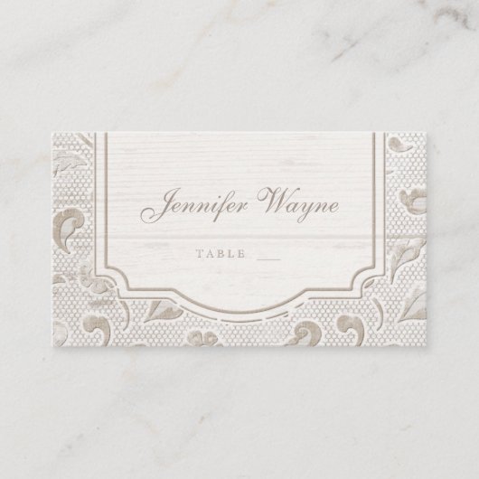 Carte De Placement Dentelle blanche bois mariage campagnard rustique  (Devant)