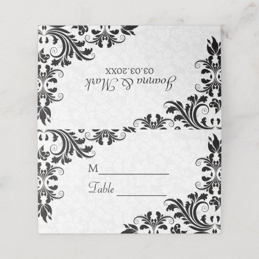 Carte De Placement Dentelle Noire Et Damas Blanches (Extérieur déplié)