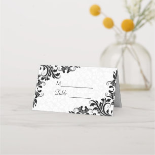 Carte De Placement Dentelle Noire Et Damas Blanches