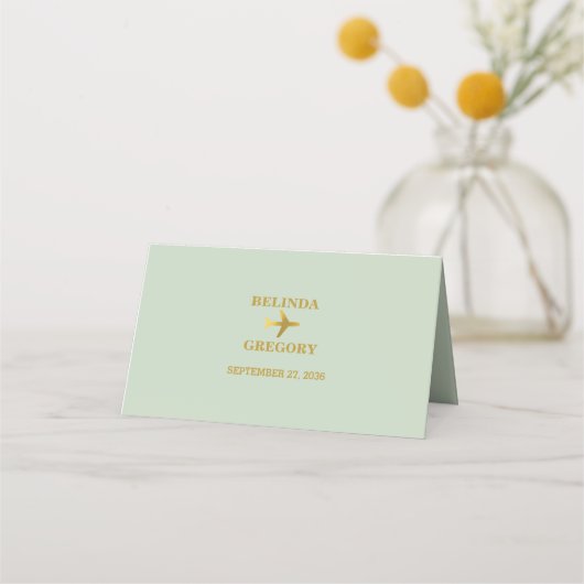 Carte De Placement Destination Mariage Monde Passport Sage Vert Or (Dos)