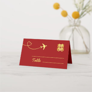 Carte De Placement Destination rouge mariage chinois amour route avio