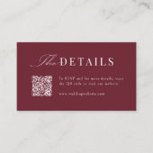 Carte De Placement Détails de code QR bordeaux de script simple éléga (Devant)