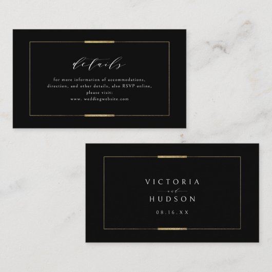 Carte De Placement Détails du Mariage simple encadré Elegance Black (Devant / Derrière)
