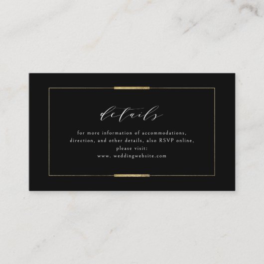 Carte De Placement Détails du Mariage simple encadré Elegance Black (Devant)