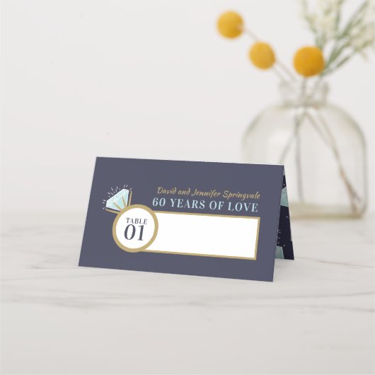 Carte De Placement Diamond 60e anniversaire mariage table bleue (Devant)