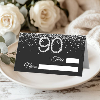 Carte De Placement Diamond 90th Birthday Party Folded Place Card