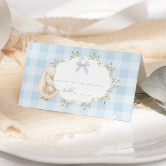 Carte De Placement Dinde Bleue Ruban Gingham Fantaisiste