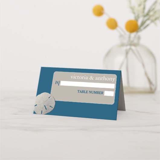 Carte De Placement Dollar de sable, Mariage Ocean Blue Beach (Devant)