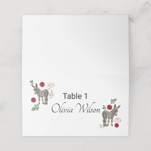 Carte De Placement Donkey Red Floral Rustic Wedding (Extérieur déplié)