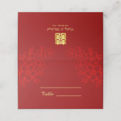 Carte De Placement Double bonheur arrière - plan floral mariage chino (Extérieur déplié)