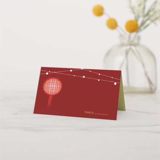 Carte De Placement Double bonheur Lanternes brillantes Mariage chinoi (Devant)