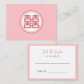 Carte De Placement Double Bonheur rose - rond (Devant / Derrière)