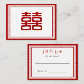 Carte De Placement Double Bonheur Rouge foncé - Élégant (Devant / Derrière)