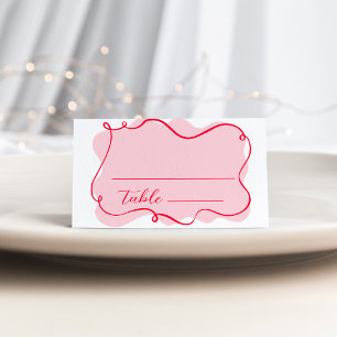 Carte De Placement Douche de nuptiale rose et rouge rétro