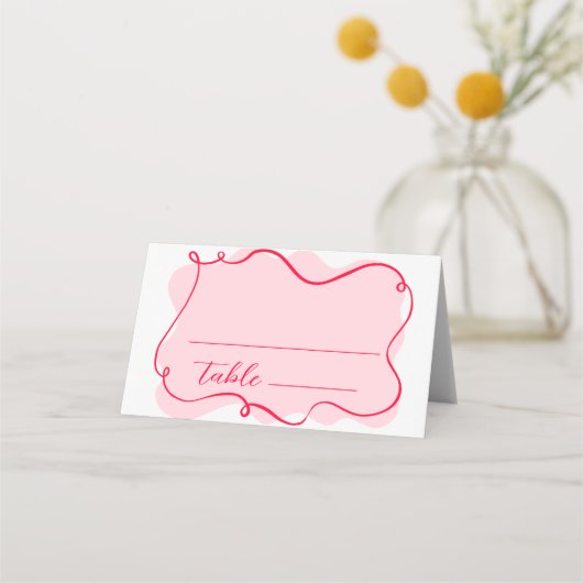 Carte De Placement Douche de nuptiale rose et rouge rétro (Devant)