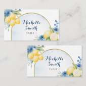 Carte De Placement Douche nuptiale à fleurs bleues citron principal (Devant / Derrière)