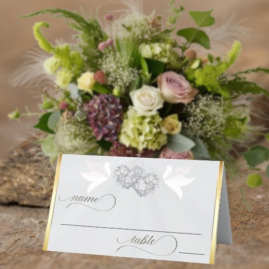 Carte De Placement Doves & Hearts - Argent/Blanc