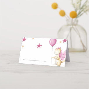 Carte De Placement Dragon mignon avec Baby shower fille rose ballons