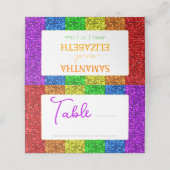 Carte De Placement Drapeau LGBT arc-en-ciel scintille mariage lesbien (Extérieur déplié)