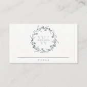 Carte De Placement Dusky Blue Floral Laurel Wreath Monogramme Baptême (Dos)