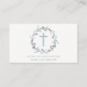 Carte De Placement Dusky Blue Floral Laurel Wreath Monogramme Baptême (Devant)