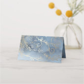 Carte De Placement Dusty bleu et or Mariage moderne (Dos)