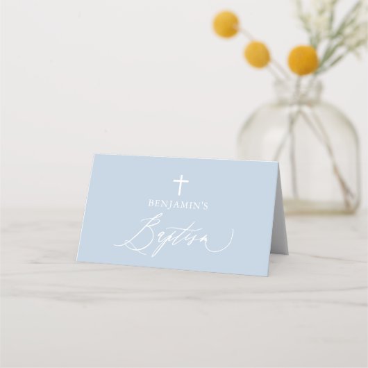 Carte De Placement Dusty Blue Cross Boy Baptism Plié Carte Place (Dos)