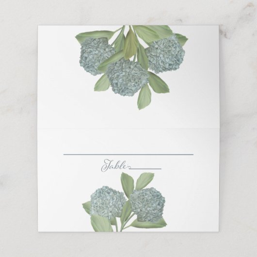 Carte De Placement Dusty Blue Floral Hydrangea Simple Élégant (Extérieur déplié)