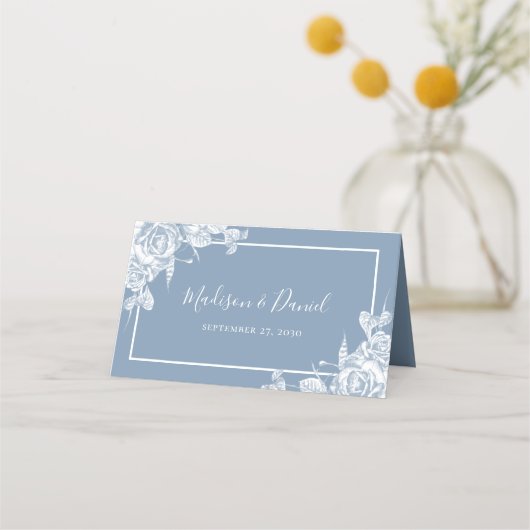 Carte De Placement Dusty Blue Floral Mariage (Dos)