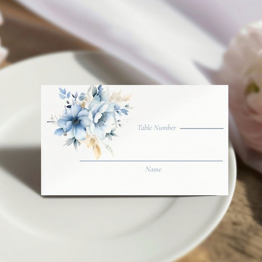 Carte De Placement Dusty Blue Gold Floral Bloom Mariage
