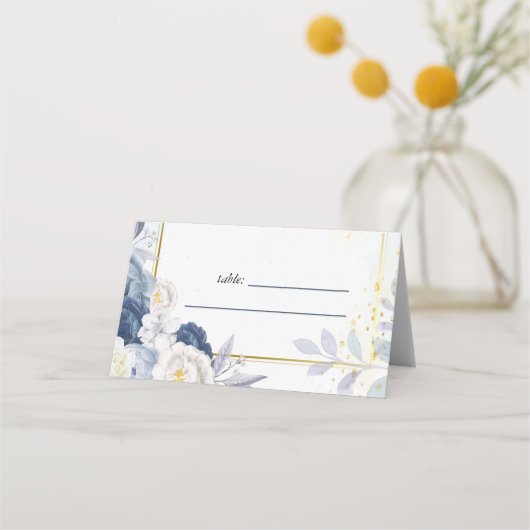 Carte De Placement Dusty Blue Gold Floral Mariage (Devant)