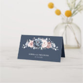 Carte De Placement Dusty Blue Mauve Rose rose ardoise Mariage floral  (Dos)