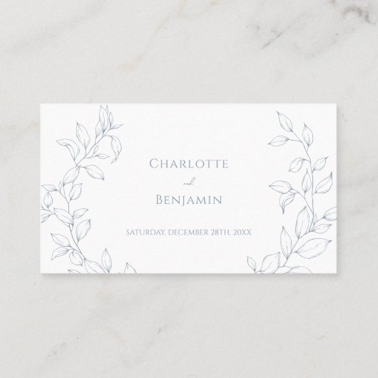 Carte De Placement Dusty Blue Minimal Leaf Mariage Plat Place Card (Dos)