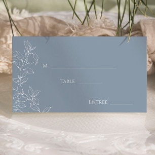 Carte De Placement Dusty Blue Minimal Leaf Mariage Plat Place Card