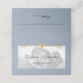 Carte De Placement Dusty Blue Modern Photo Gold Hearts Mariage (Extérieur déplié)
