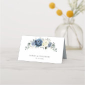 Carte De Placement Dusty Blue Navy Champagne Ivory Floral Mariage (Dos)