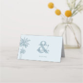 Carte De Placement Dusty Blue Palm Tree Boho Beach Table de mariage (Dos)