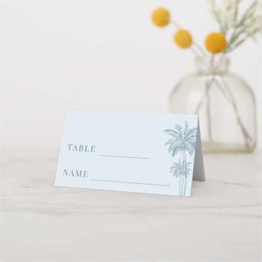 Carte De Placement Dusty Blue Palm Tree Boho Beach Table de mariage (Devant)