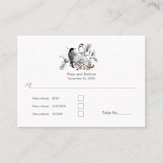 Carte De Placement Dusty Blue Romantic Woodpecker Inséparables (Devant)