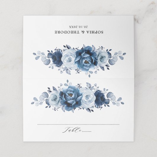 Carte De Placement Dusty Blue Slate Navy Floral Botanal Mariage (Extérieur déplié)