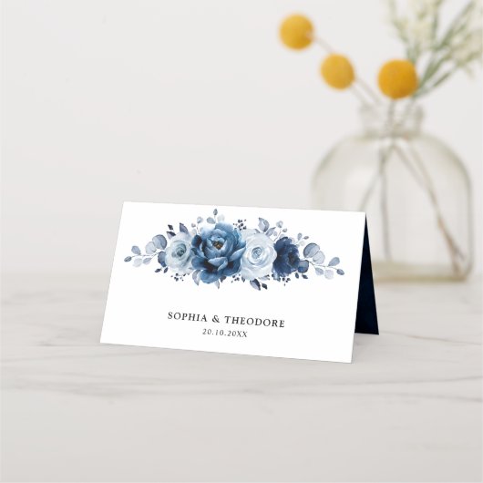 Carte De Placement Dusty Blue Slate Navy Floral Botanal Mariage (Dos)